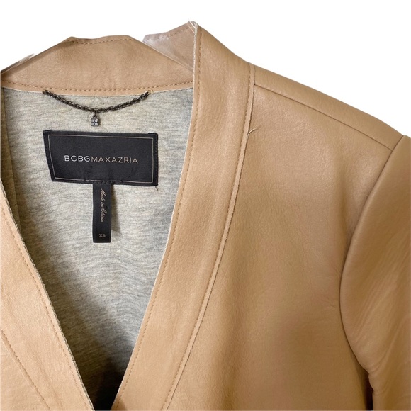 BCBG Maxazria Faux Vegan Leather Lloyd In Camel Cropped Jacket XS - Picture 4 of 9